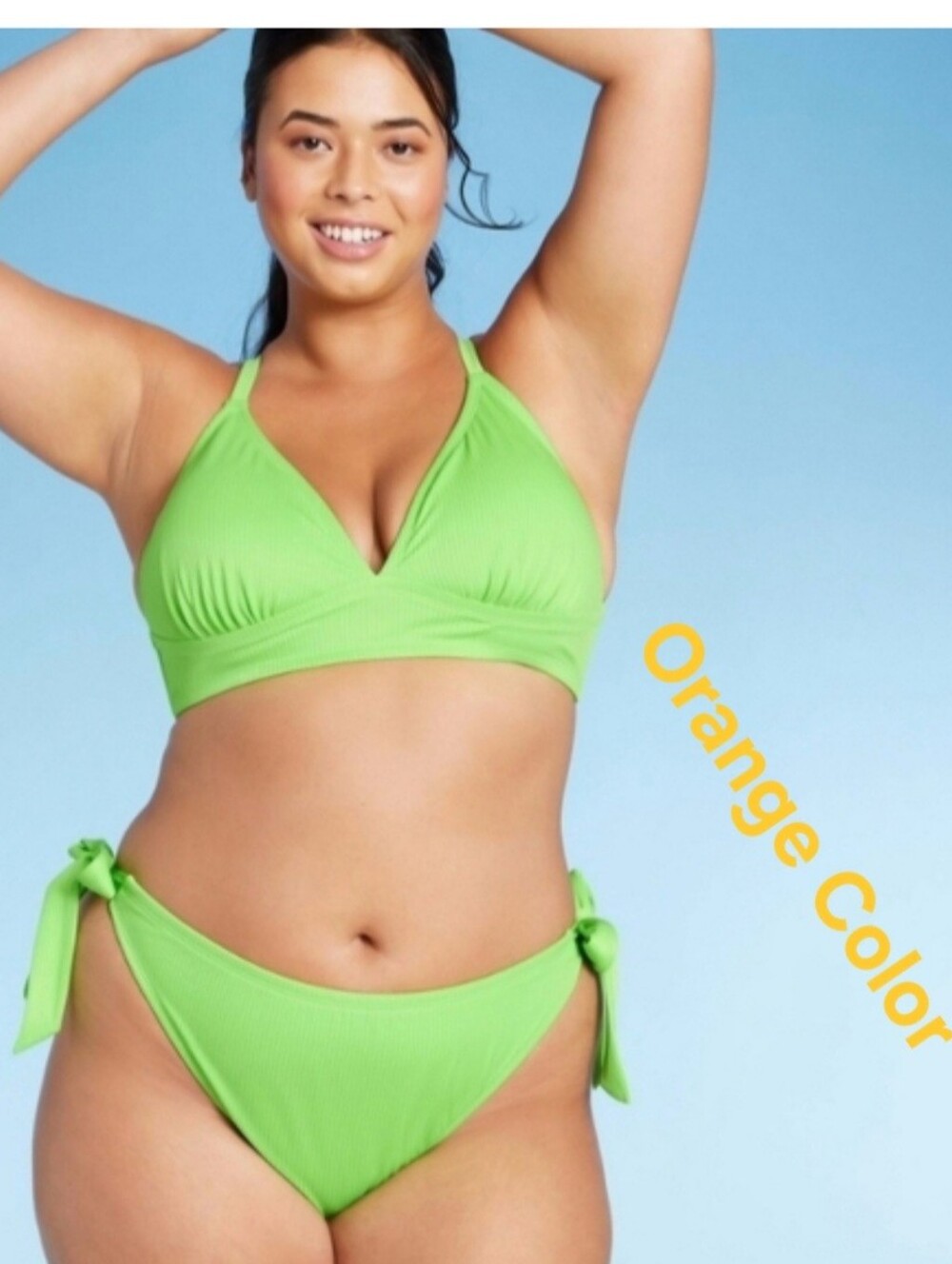 Wild Fable Orange Ribbed Triangle Bikini 3-Piece Set